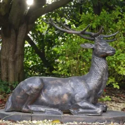 Laying Stag Life-Size Bronze Metal Garden Statue
