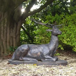 Laying Stag Life-Size Bronze Metal Garden Statue
