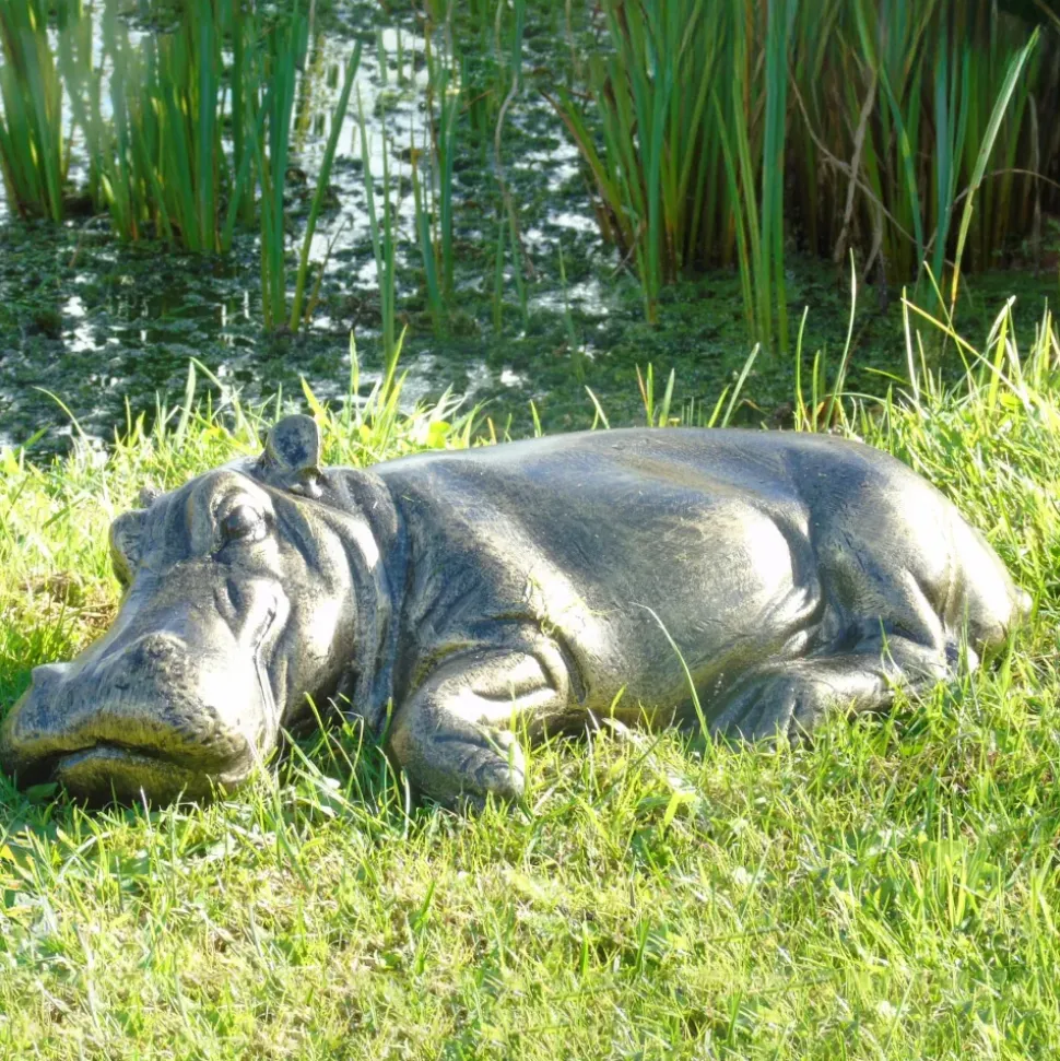 Lazy Hippo Bronze Metal Garden Statue