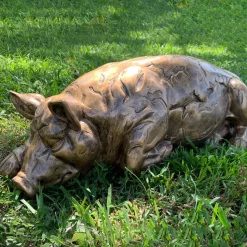 Lazy Pig 36cm Bronze Resin Garden Ornament