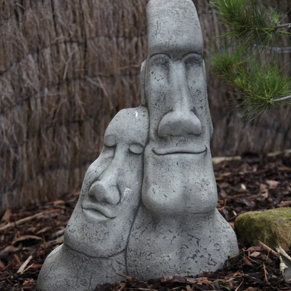 Leaning Easter Island Heads Stone Garden Ornament