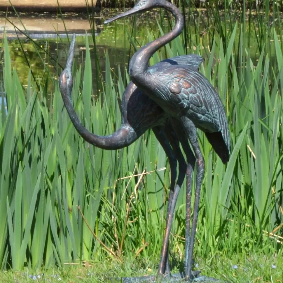 Love Cranes Aged Bronze Garden Ornament