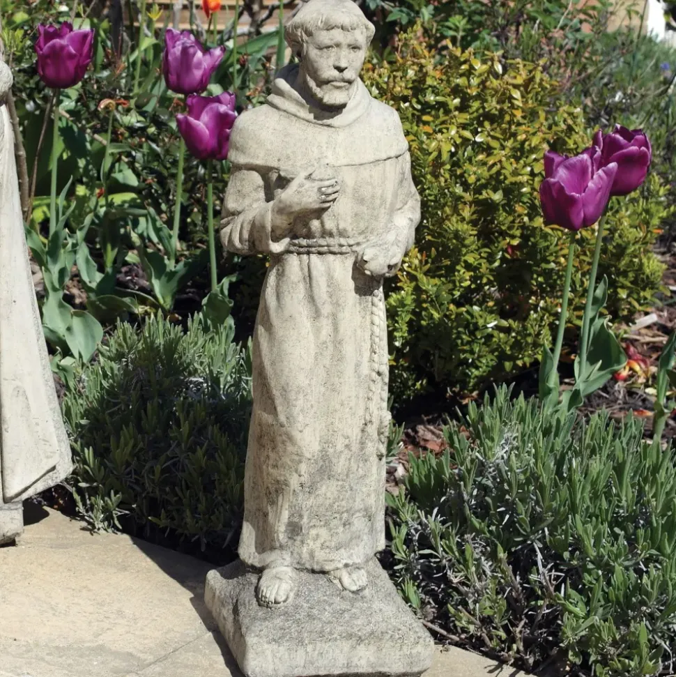 Madonna and Friar Monk Stone Garden Statues