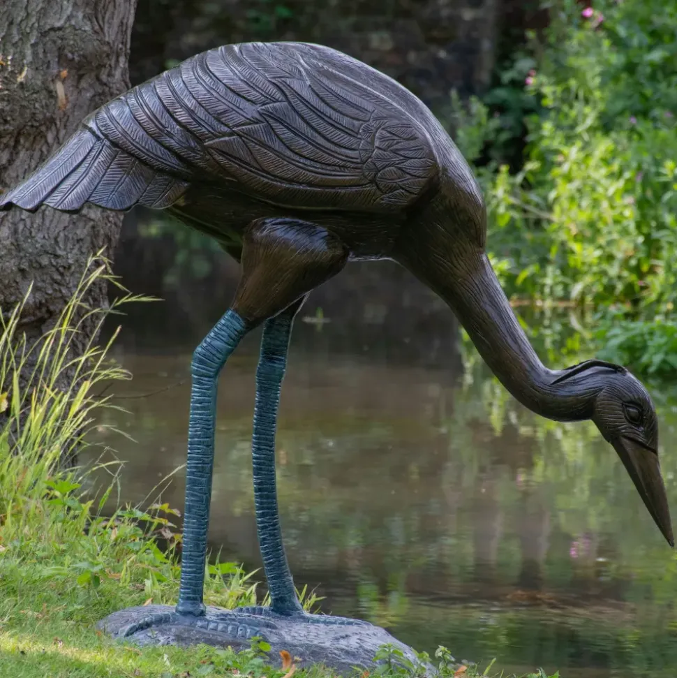 Majestic Crane 100cm Bronze Metal Garden Statue