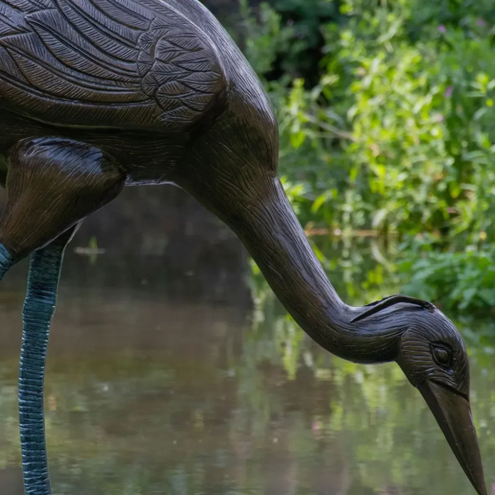 Majestic Crane 100cm Bronze Metal Garden Statue