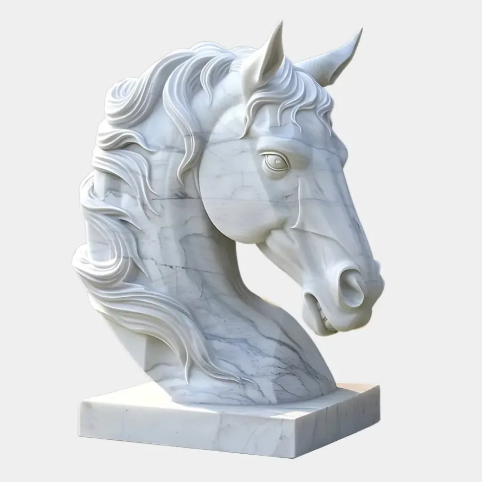 Majestic Horse Head 120cm White Marble Garden Statue
