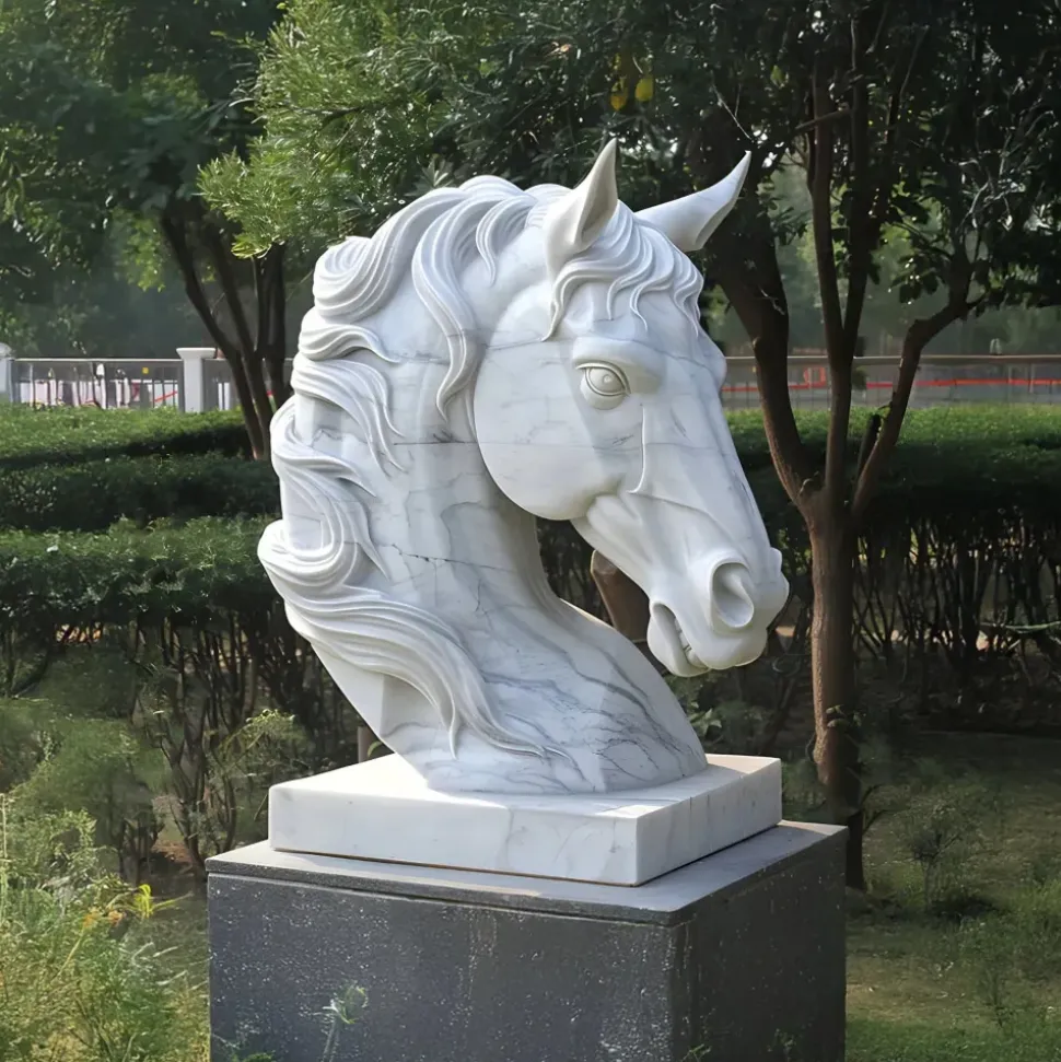 Majestic Horse Head 120cm White Marble Garden Statue