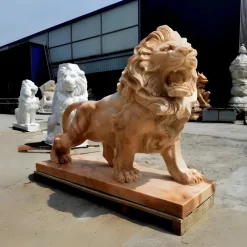 Majestic Lion 120cm Yellow Marble Garden Statue v2