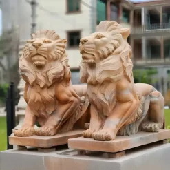 Majestic Lion 100cm Yellow Marble Garden Statue