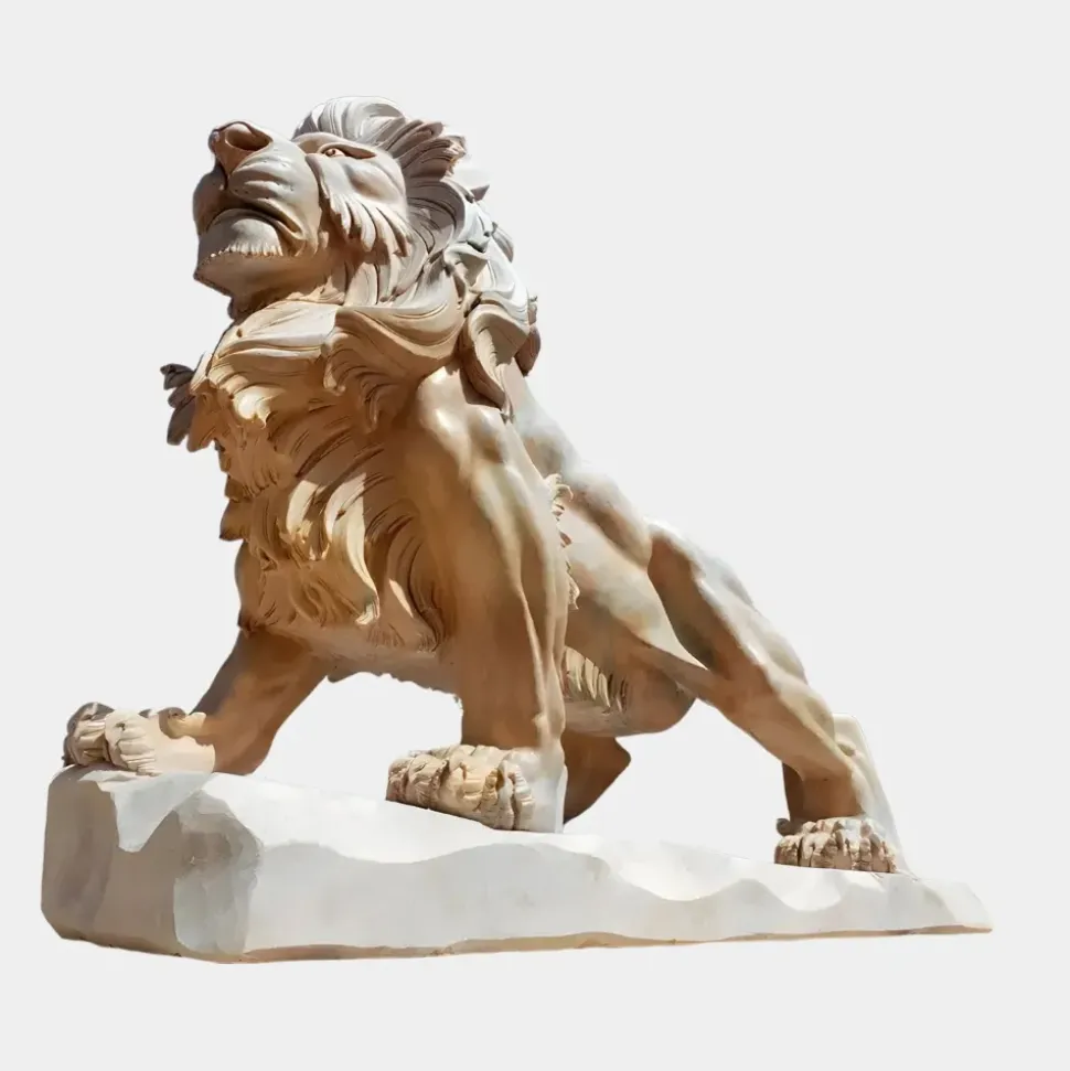 Majestic Lion 120cm Yellow Marble Garden Statue v1