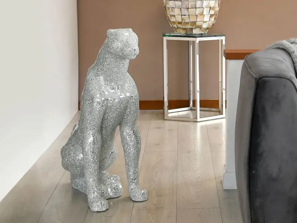 Majestic Panther 80cm Silver Resin Indoor Sculpture
