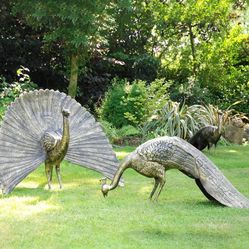 Majestic Peacocks Life-Size Bronze Metal Garden Statues