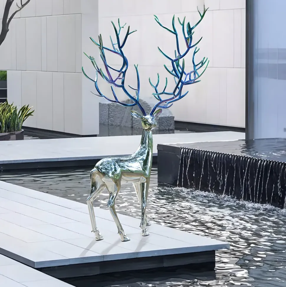 Majestic Stag 258cm Silver Metal Garden Sculpture
