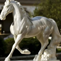 Majestic Stallion 200cm White Marble Garden Statue