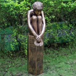 Melina on Column 110cm Bronze Resin Garden Statue