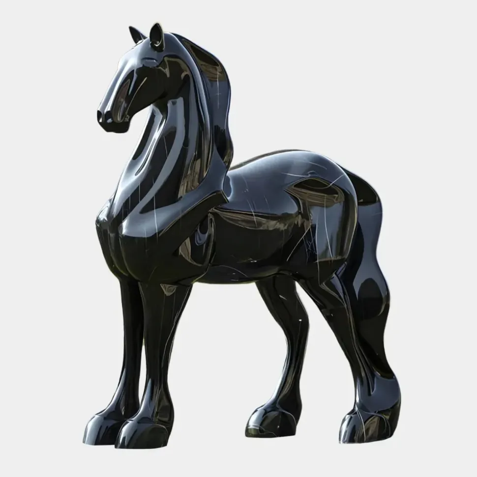Midnight Stallion 200cm Black Marble Garden Statue