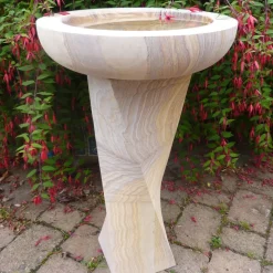 Modern Twisting Rainbow Sandstone Birdbath - Garden Bird Bath