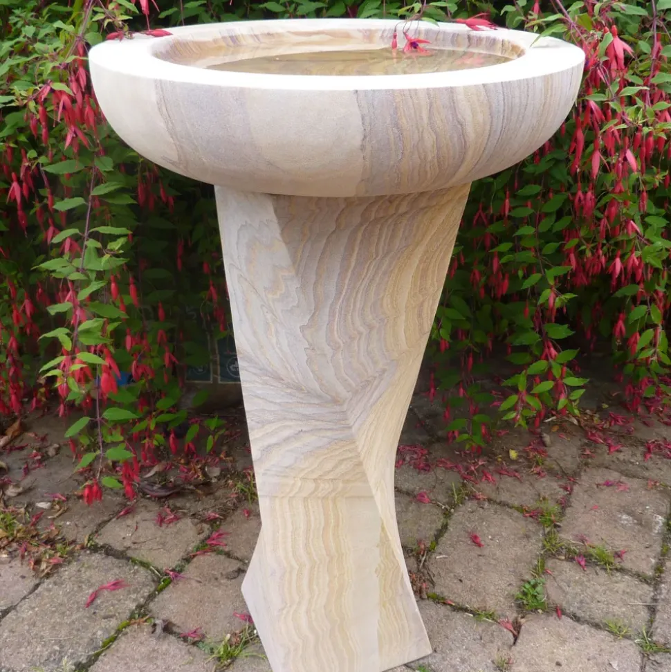 Modern Twisting Rainbow Sandstone Birdbath - Garden Bird Bath