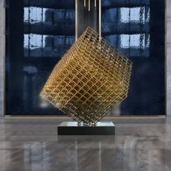 Multiverse 100cm Gold Geometric Metal Garden Sculpture
