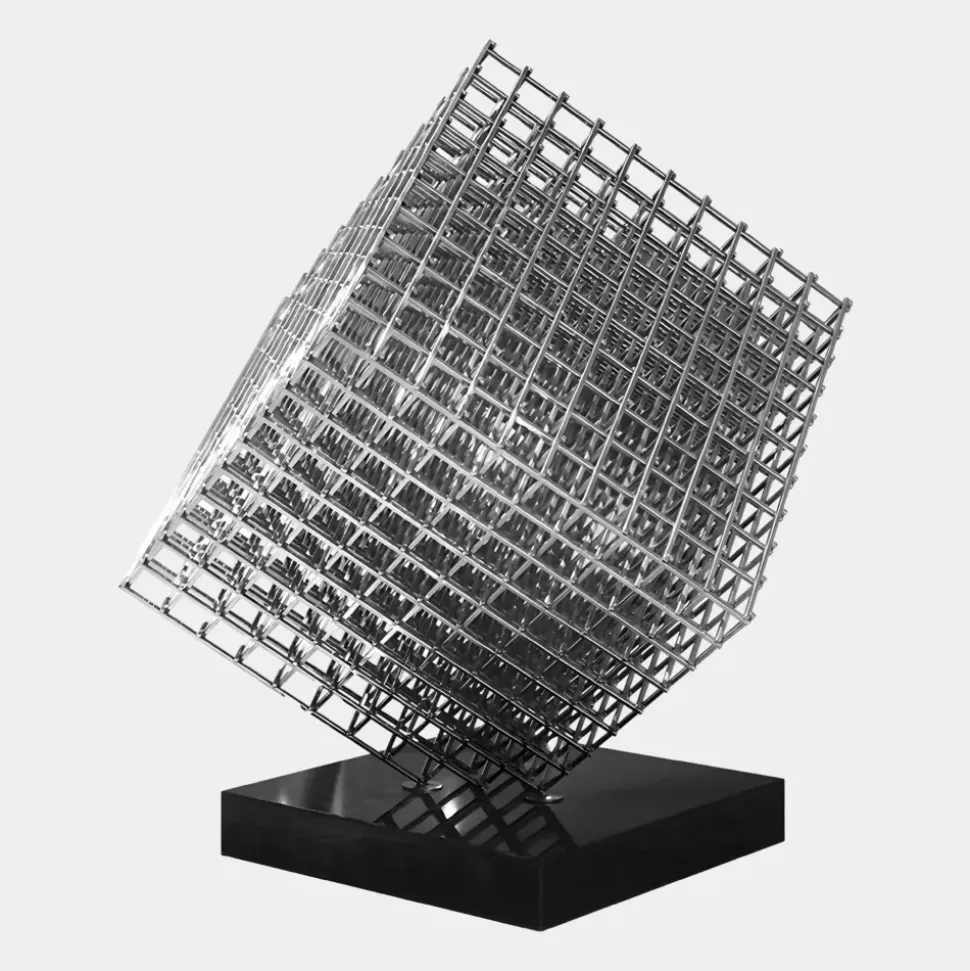 Multiverse 100cm Silver Geometric Metal Garden Sculpture
