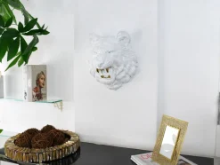 Mystic Tiger 37cm White Resin Wall Sculpture