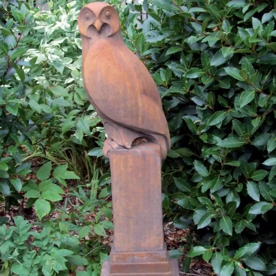 Owl Modern Stone Garden Statue (Rust)