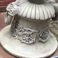 Pair of Grecian Stone Garden Planter Urns on Pedestals