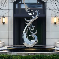 Phoenix Rising 212cm Silver Metal Garden Sculpture