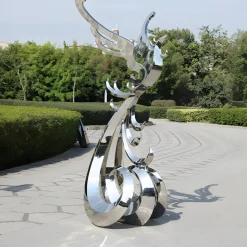 Phoenix Rising 212cm Silver Metal Garden Sculpture
