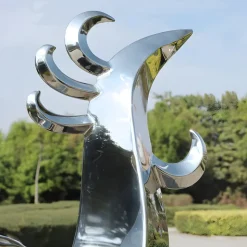 Phoenix Rising 212cm Silver Metal Garden Sculpture