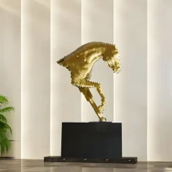 Pixel Horse 250cm Gold Metal Garden Sculpture