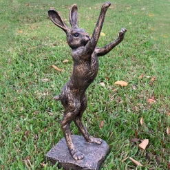 Playful Hare 65cm Bronze Resin Garden Ornament v1