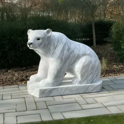 Polar Bear 50cm White Marble Garden Statue v2