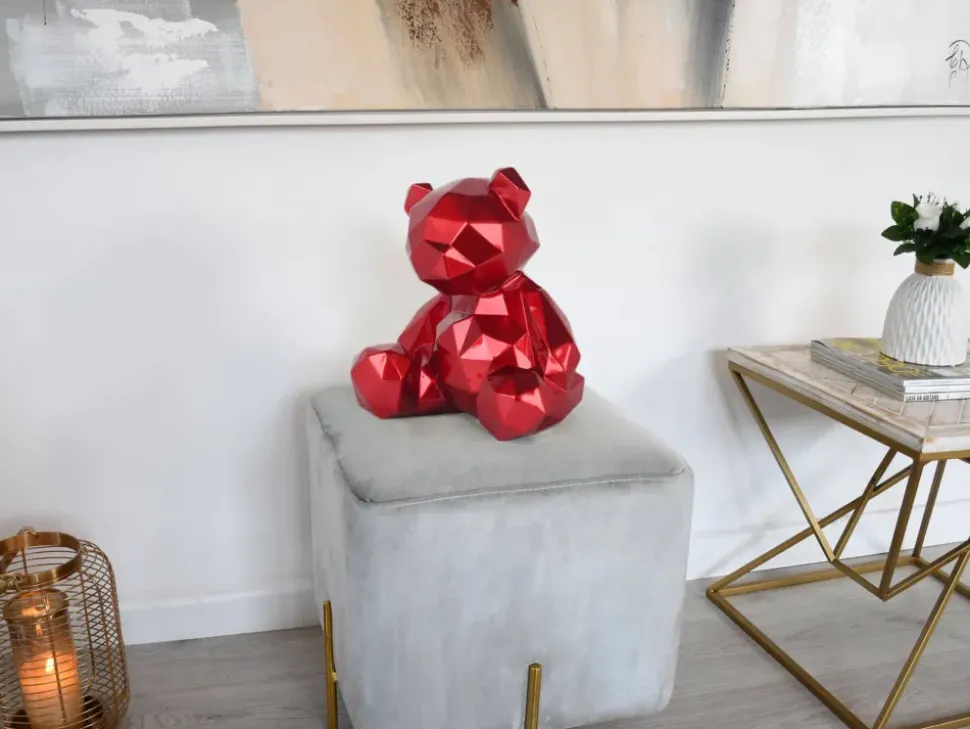 Polygon Bear 30cm Red Resin Indoor Sculpture