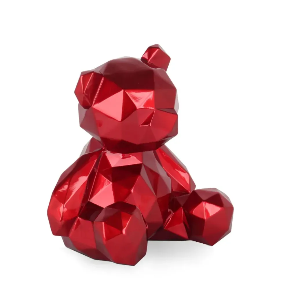 Polygon Bear 30cm Red Resin Indoor Sculpture