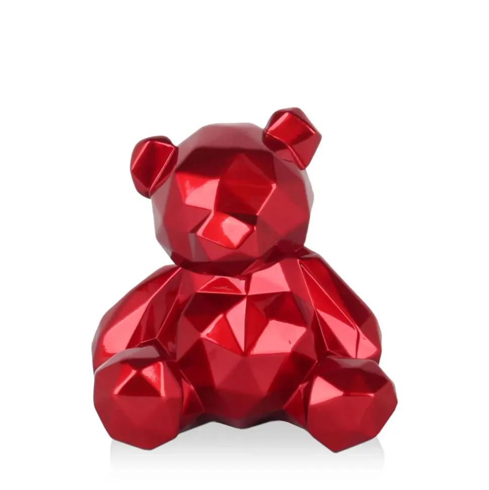 Polygon Bear 20cm Red Resin Indoor Sculpture