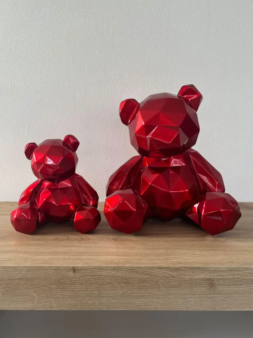 Polygon Bear 20cm Red Resin Indoor Sculpture
