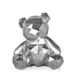 Polygon Bear 30cm Silver Resin Indoor Sculpture