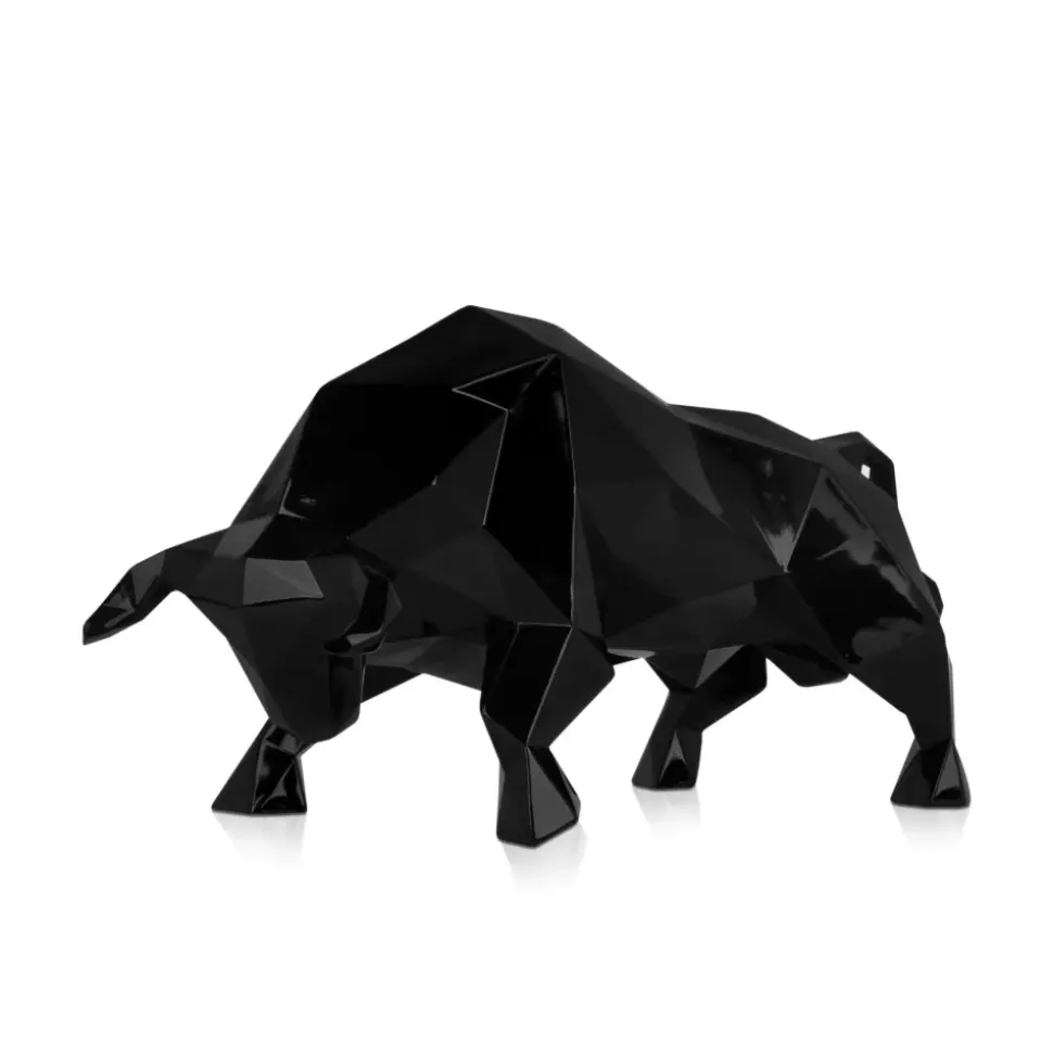 Polygon Bull 25cm Black Resin Indoor Sculpture