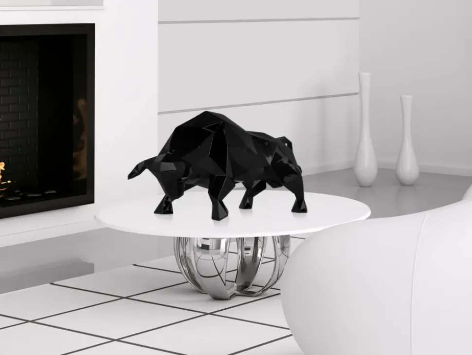 Polygon Bull 25cm Black Resin Indoor Sculpture