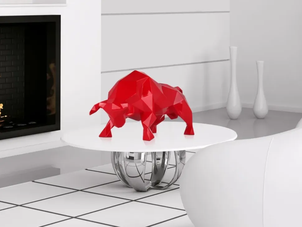Polygon Bull 25cm Red Resin Indoor Sculpture