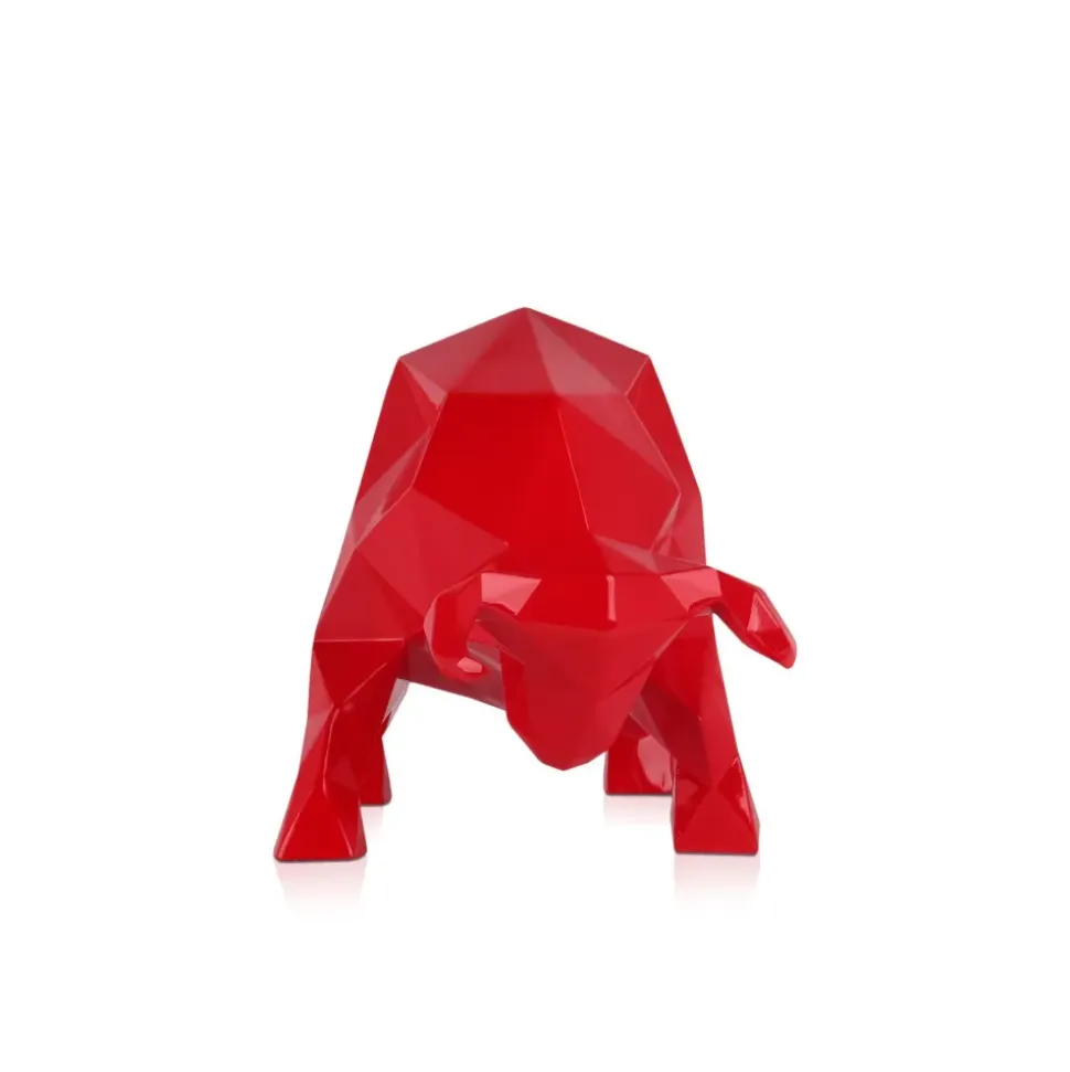 Polygon Bull 25cm Red Resin Indoor Sculpture