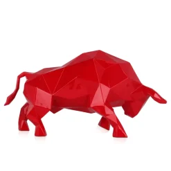 Polygon Bull 25cm Red Resin Indoor Sculpture