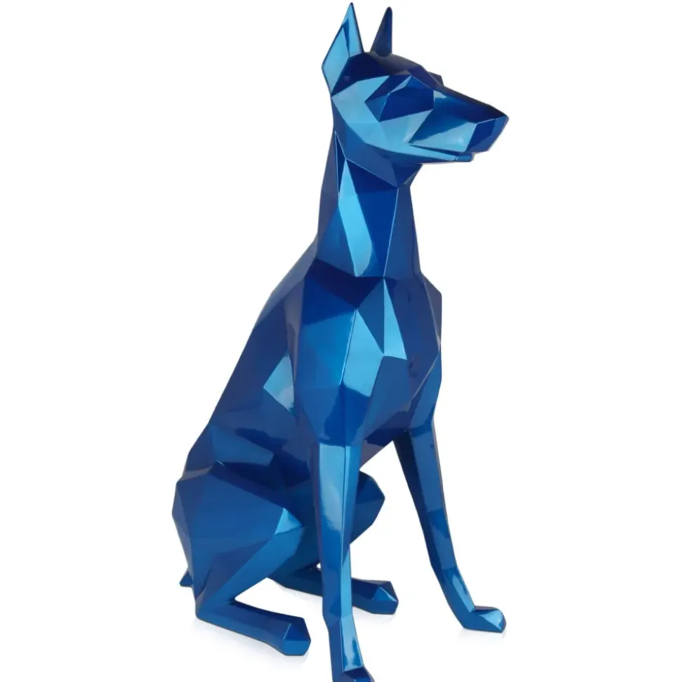 Polygon Doberman 82cm Blue Resin Indoor Sculpture