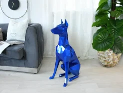 Polygon Doberman 82cm Blue Resin Indoor Sculpture