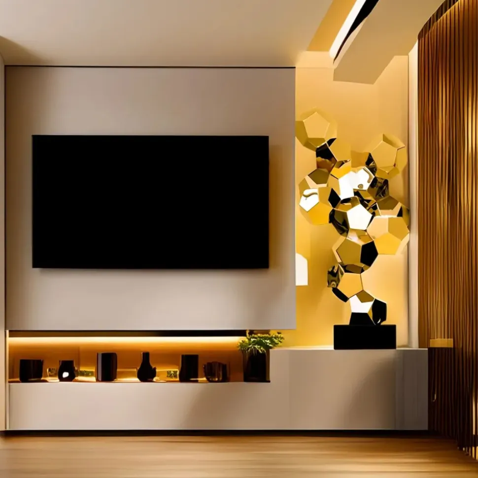 Polygon Fusion 104cm Gold Metal Indoor Sculpture