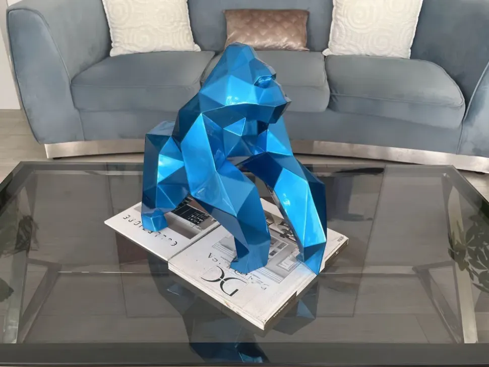 Polygon Gorilla 44cm Blue Resin Indoor Sculpture