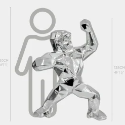 Polygon Gorilla 135cm Chrome Resin Indoor Sculpture