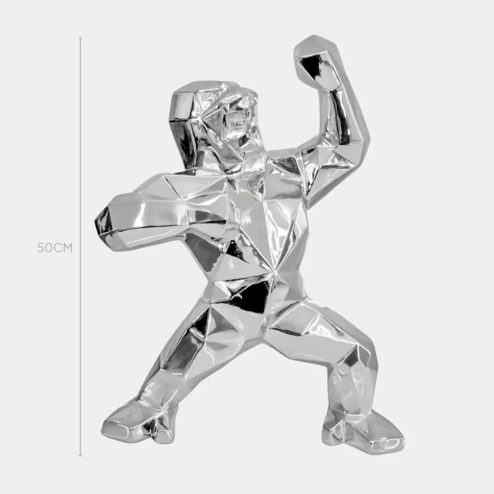 Polygon Gorilla 50cm Chrome Resin Indoor Sculpture