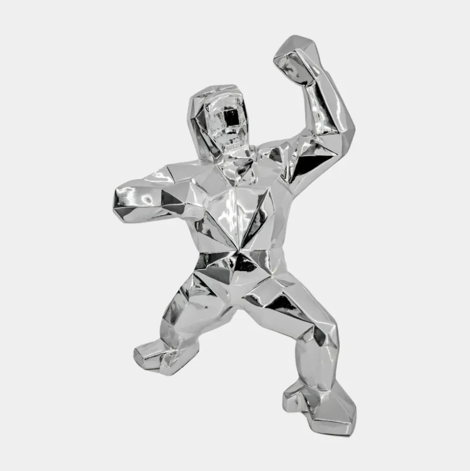 Polygon Gorilla 50cm Chrome Resin Indoor Sculpture